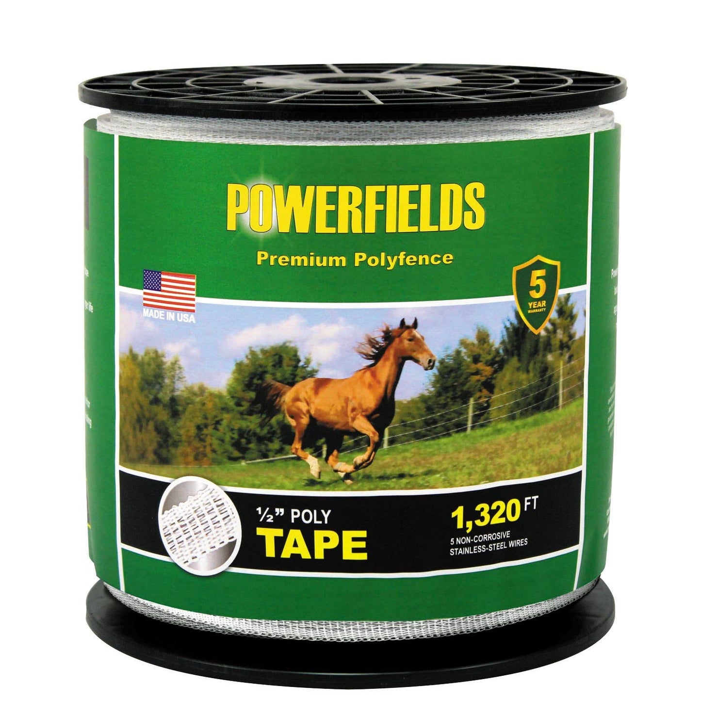 Powerfields EW5-1320 Premium Polyfence Polytape, White, 1/2" x 1320'