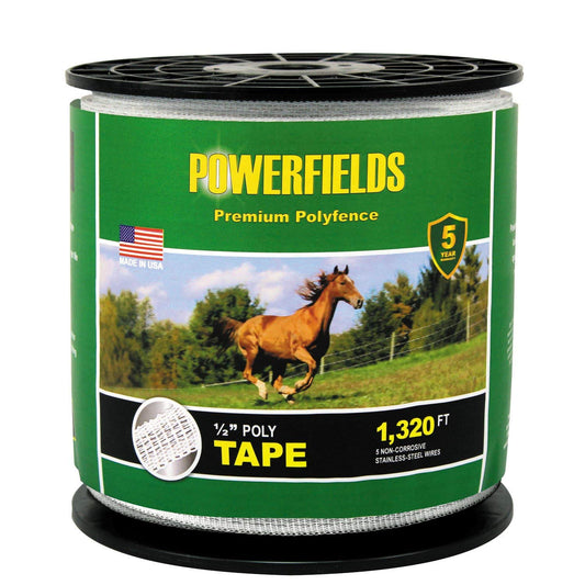 Powerfields EW5-1320 Premium Polyfence Polytape, White, 1/2" x 1320'