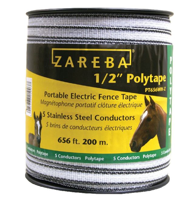 Zareba PT656WH-Z Electric Fence Polytape, 200 Meter, 1/2"