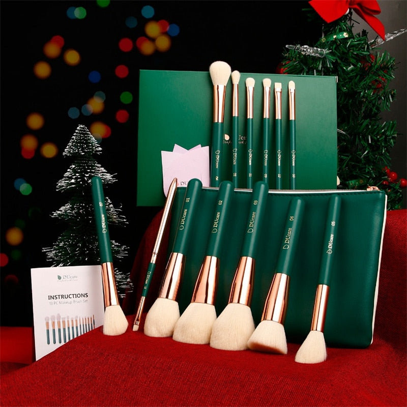 DUcare Makeup Brushes Set Green 13pcs Makeup Brush With Bag Foundation Powder Eyeshadow Eyelash Lip Cosmetic Make Up Brush Tools
