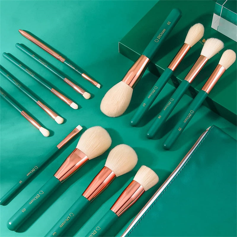 DUcare Makeup Brushes Set Green 13pcs Makeup Brush With Bag Foundation Powder Eyeshadow Eyelash Lip Cosmetic Make Up Brush Tools