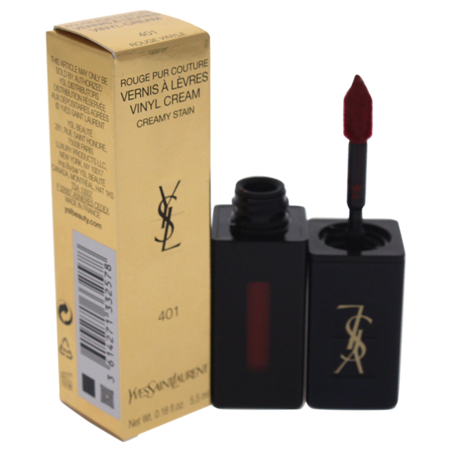 Vernis a Levres Vinyl Cream Lip Stain - 401 Rouge Vinyle by Yves Saint Laurent for Women - 0.18 oz Lip Gloss