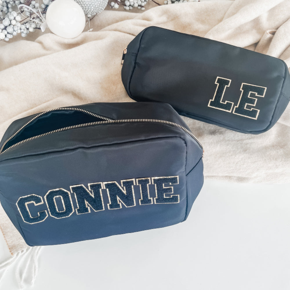Custom Makeup Bag Personalized Initial Letters Nylon Pouch Bag Gift for Her