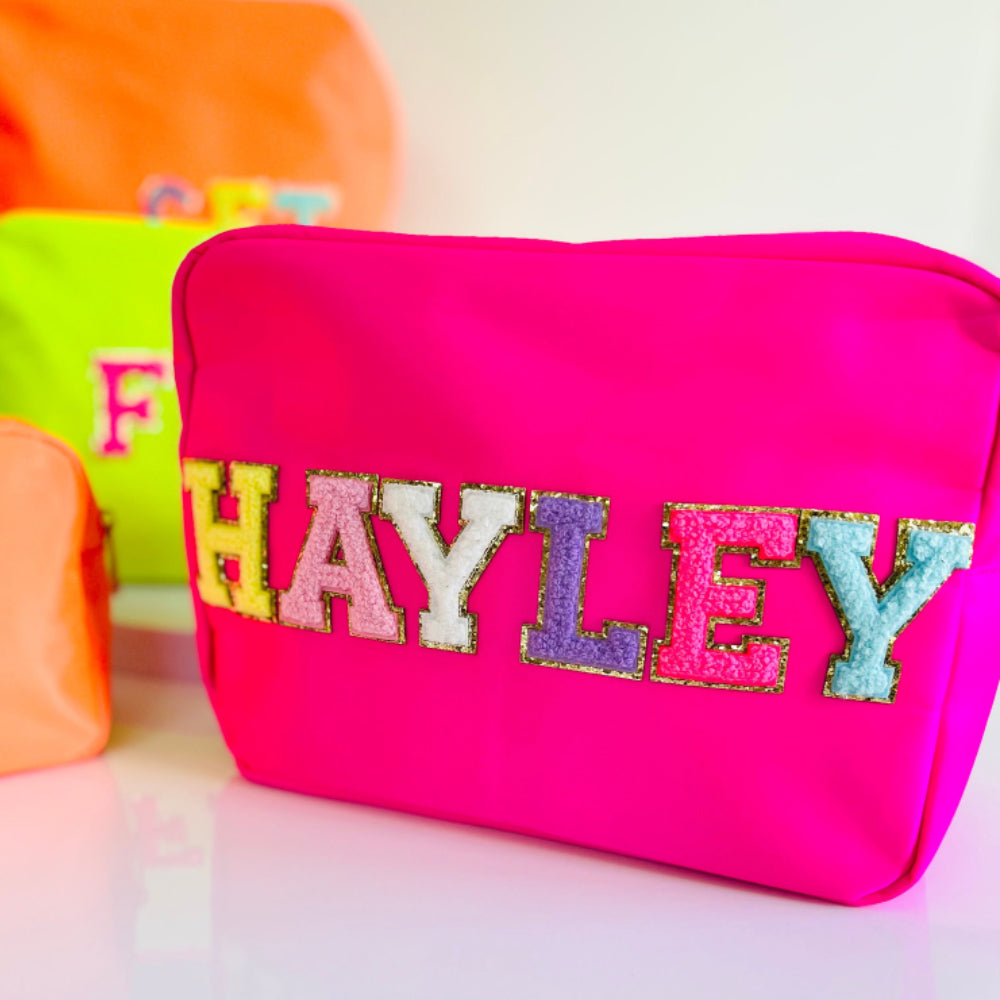 Custom Makeup Bag Personalized Initial Letters Nylon Pouch Bag Gift for Her
