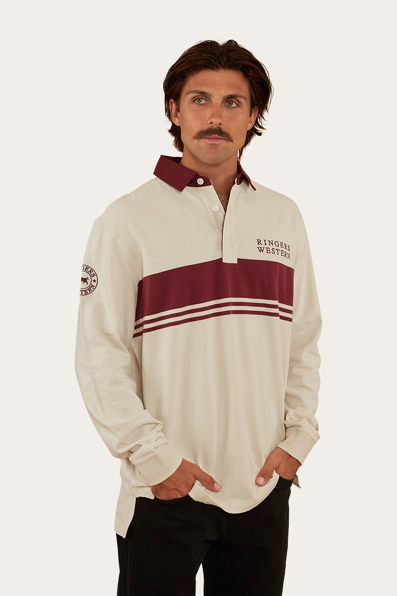 Edmonton Mens Rugby Jersey - Beige/Burgundy